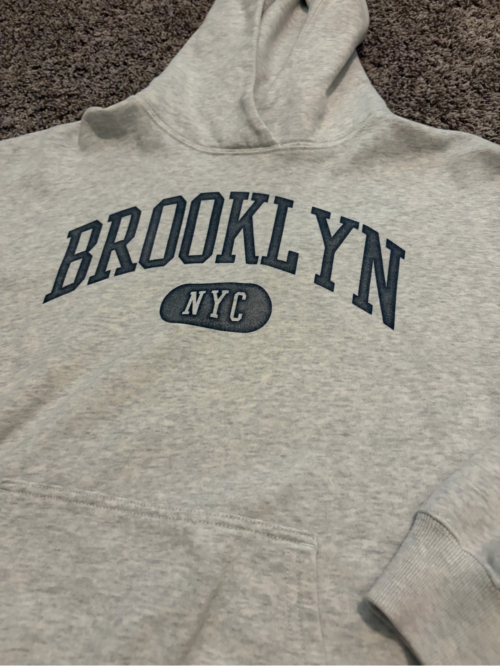 Hollister Light Gray Hoodie with Navy "Brooklyn NYC" Logo